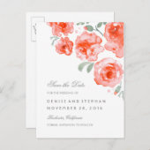 Aquarellfarbene Rose Romantische Save the Date Ankündigungspostkarte (Vorne/Hinten)