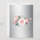Aquarellfarbene Rose Rosa und Silber Hochzeit Save The Date (Rückseite)