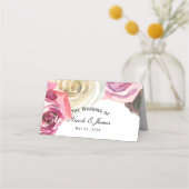 Aquarellfarbene Rose Rosa und Weißer Chic Hochzeit Platzkarte (Vorderseite)