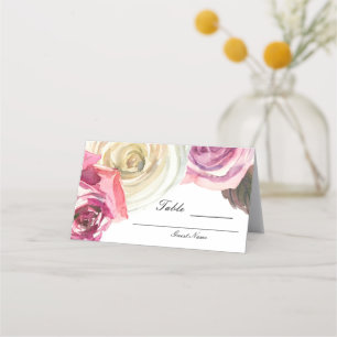 Aquarellfarbene Rose Rosa und Weißer Chic Hochzeit Platzkarte