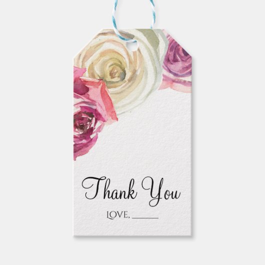 Aquarellfarbene Rose Rosa und Weißes Brautparty Geschenkanhänger (Vorderseite)