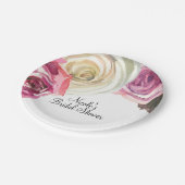 Aquarellfarbene Rose Rosa und Weißes Brautparty Pappteller (Schrägansicht)