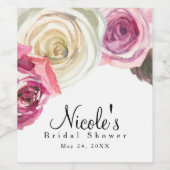 Aquarellfarbene Rose Rosa und Weißes Brautparty Weinetikett (Einzelnes Label)