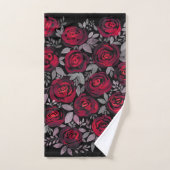 Aquarellfarbene Rose, rote Rosen in Schwarz Badhandtuch Set (Handtuch)