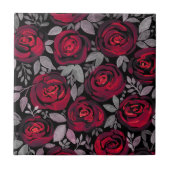 Aquarellfarbene Rose, rote Rosen in Schwarz Fliese (Vorderseite)