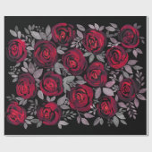 Aquarellfarbene Rose, rote Rosen in Schwarz Geschenkpapier (Flach)