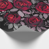 Aquarellfarbene Rose, rote Rosen in Schwarz Geschenkpapier (Ecke)