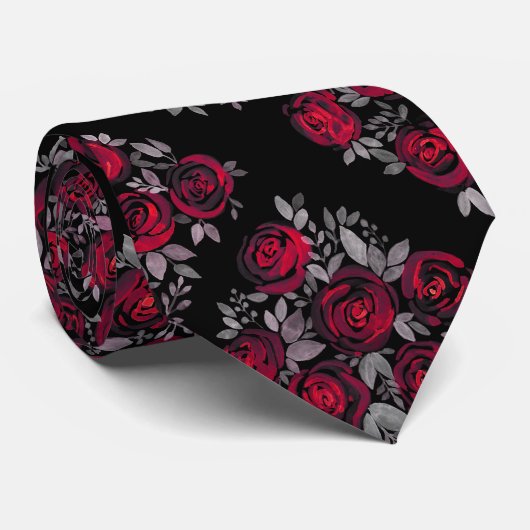 Aquarellfarbene Rose, rote Rosen in Schwarz Krawatte (Gerollt)