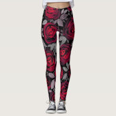 Aquarellfarbene Rose, rote Rosen in Schwarz Leggings (Vorderseite)