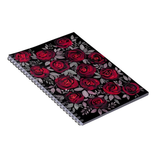 Aquarellfarbene Rose, rote Rosen in Schwarz Notizblock (Rechte Seite)