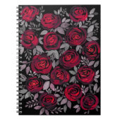 Aquarellfarbene Rose, rote Rosen in Schwarz Notizblock (Vorderseite)
