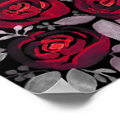 Aquarellfarbene Rose, rote Rosen in Schwarz Poster (Ecke)