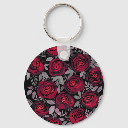 Aquarellfarbene Rose, rote Rosen in Schwarz Schlüsselanhänger (Vorderseite)