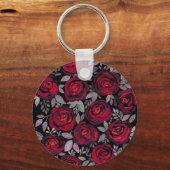Aquarellfarbene Rose, rote Rosen in Schwarz Schlüsselanhänger (Vorderseite)
