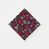 Aquarellfarbene Rose, rote Rosen in Schwarz Serviette (Ecke)