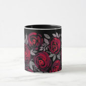 Aquarellfarbene Rose, rote Rosen in Schwarz Tasse (Zentrum)