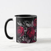 Aquarellfarbene Rose, rote Rosen in Schwarz Tasse (Links)