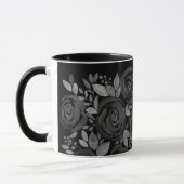 Aquarellfarbene Rose, rote Rosen in Schwarz Tasse (Links)