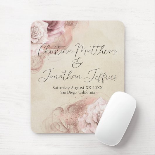 Aquarellfarbene Rose Rustikales Hochzeitsmuseum Mousepad (Mit Mouse)