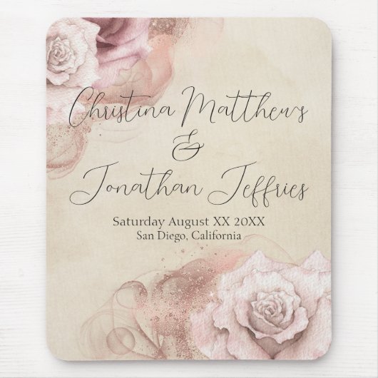 Aquarellfarbene Rose Rustikales Hochzeitsmuseum Mousepad (Vorne)