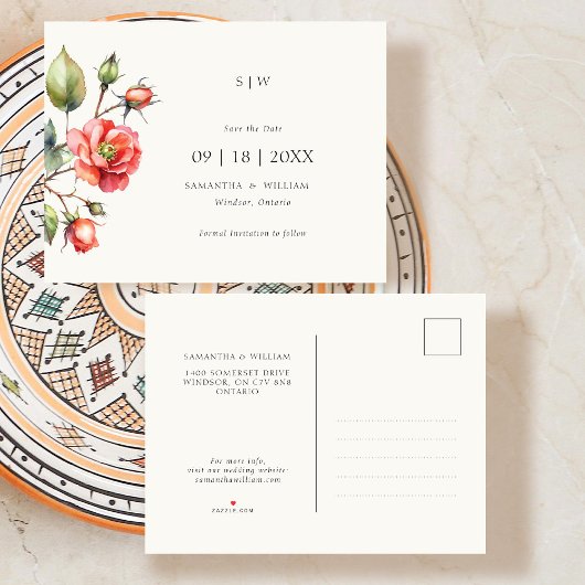 Aquarellfarbene Rose Save the Date Ankündigungspostkarte