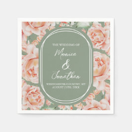 Aquarellfarbene Rose setzen Grün-Rosa-Hochzeit Serviette