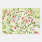 Aquarellfarbene Rose und Beeren mit Foliage Geschenkpapier Set (Vorderseite 3)