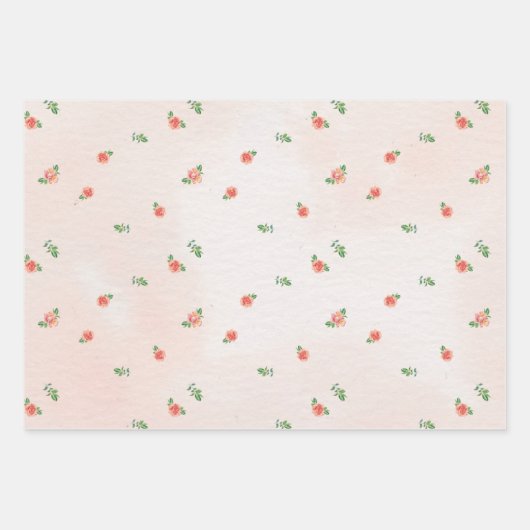 Aquarellfarbene Rose und Beeren mit Foliage Geschenkpapier Set (Vorderseite 2)