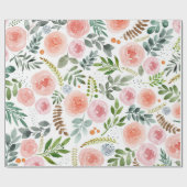 Aquarellfarbene Rose und Blätter im Grünen Geschenkpapier (Flach)