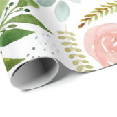 Aquarellfarbene Rose und Blätter im Grünen Geschenkpapier (Rolleneckpunkt)