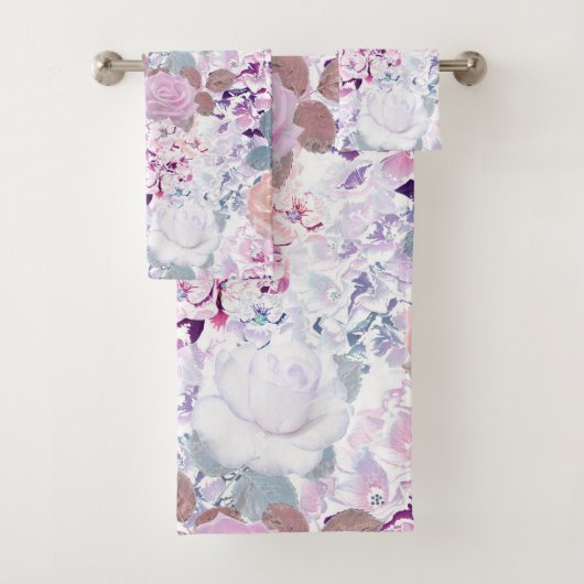 Aquarellfarbene Rose und Hydrangeas. Badhandtuch Set (Insitu)