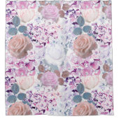 Aquarellfarbene Rose und Hydrangeas. Duschvorhang (Vorderseite)
