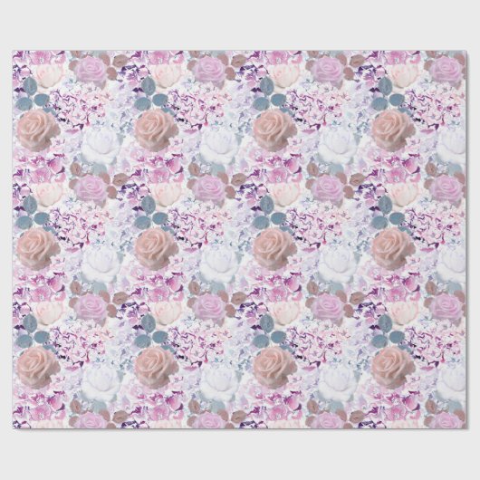 Aquarellfarbene Rose und Hydrangeas. Geschenkpapier (Flach)