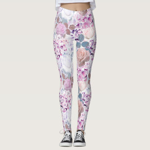 Aquarellfarbene Rose und Hydrangeas. Leggings