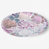 Aquarellfarbene Rose und Hydrangeas. Pappteller (Schrägansicht)
