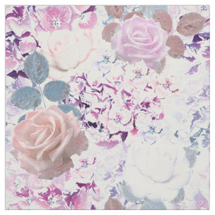 Aquarellfarbene Rose und Hydrangeas.  Stoff