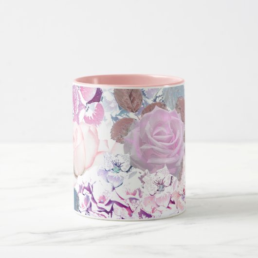 Aquarellfarbene Rose und Hydrangeas. Tasse (Zentrum)