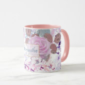 Aquarellfarbene Rose und Hydrangen, Tasse (VorderseiteRechts)