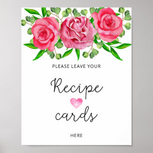 Aquarellfarbene Rose verließ hier Ihre Rezeptkarte Poster