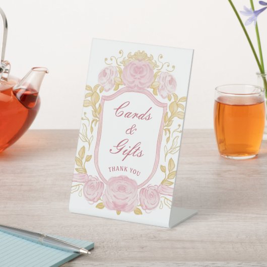 Aquarellfarbene Rose Wappen Karten und Geschenke Sockelschild (In SItu)