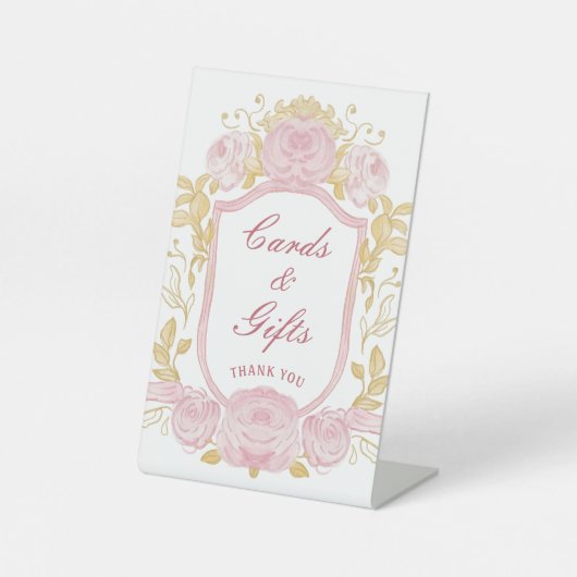 Aquarellfarbene Rose Wappen Karten und Geschenke Sockelschild (Vorderseite)