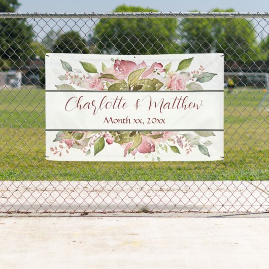 Aquarellfarbene Rose Weichrosa Hochzeit Banner (Insitu)