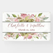 Aquarellfarbene Rose Weichrosa Hochzeit Banner (Horizontal)