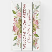 Aquarellfarbene Rose Weichrosa Hochzeit Banner (Vertikal)