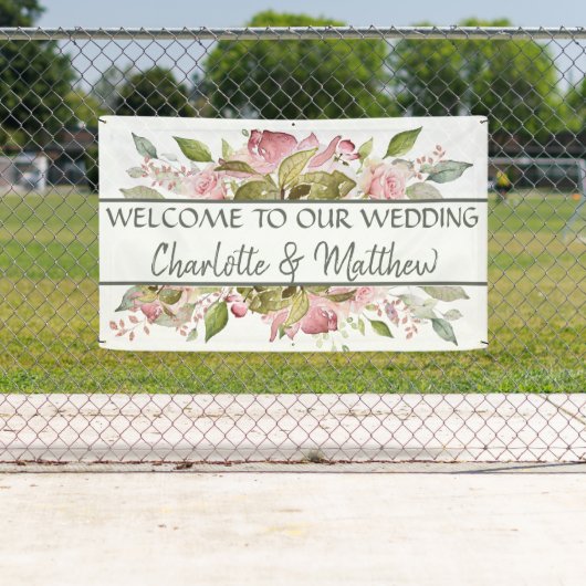 Aquarellfarbene Rose Weichrosa Hochzeit Banner (Insitu)