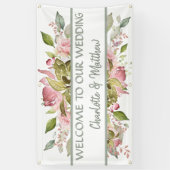 Aquarellfarbene Rose Weichrosa Hochzeit Banner (Vertikal)