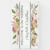 Aquarellfarbene Rose Weichrosa Hochzeit Banner (Vertikal)