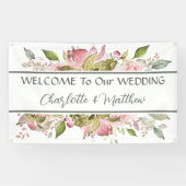 Aquarellfarbene Rose Weichrosa Hochzeit Banner (Horizontal)