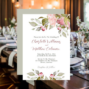Aquarellfarbene Rose Weichrosa Hochzeit Einladung