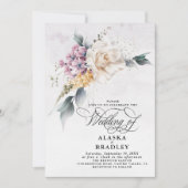 Aquarellfarbene Rose Weiße Lila Textur Einladung (Vorderseite)